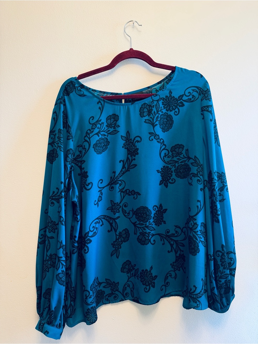 Worthington Teal Floral Long-Sleeve Blouse
